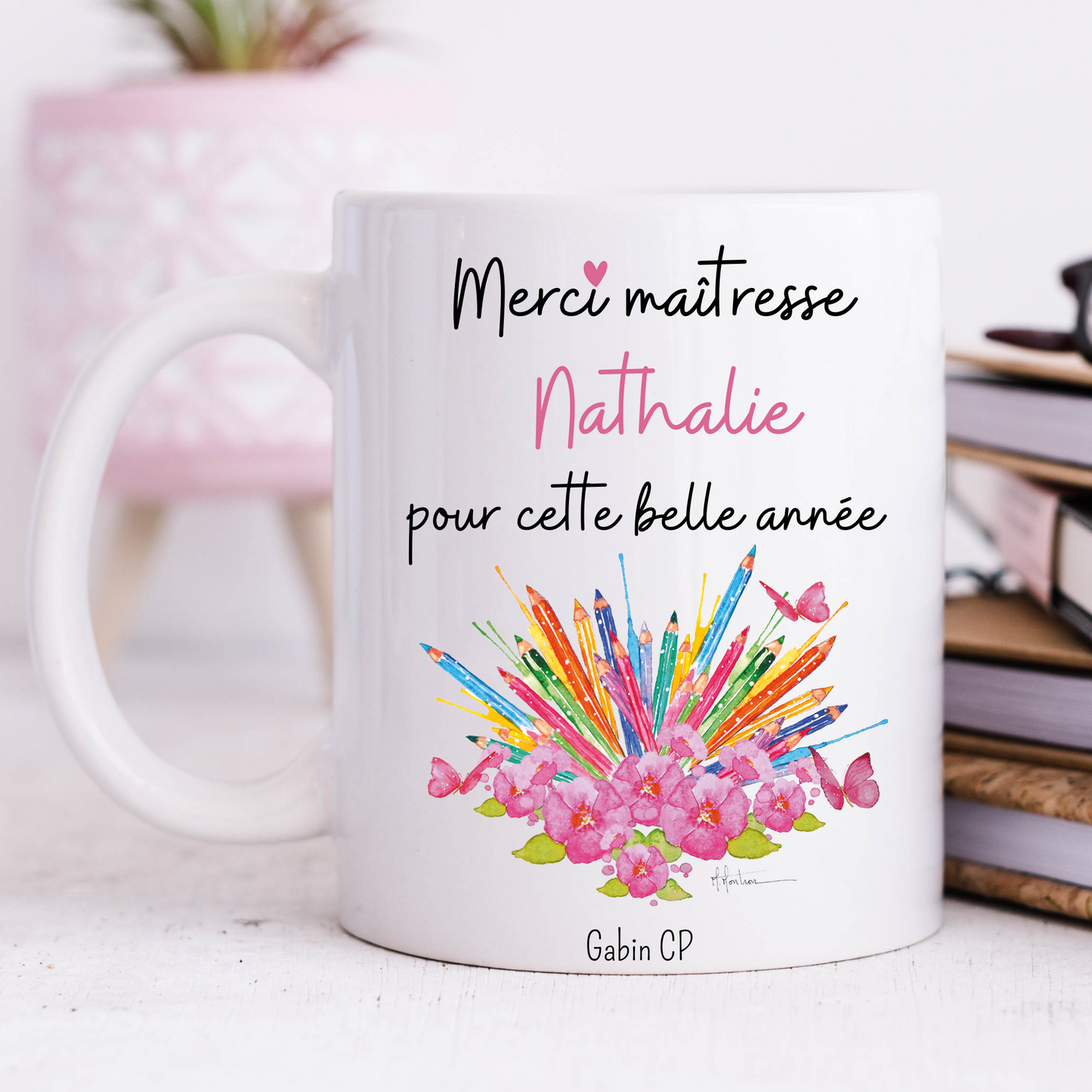 Mug maîtresse personnalisé, aquarelle