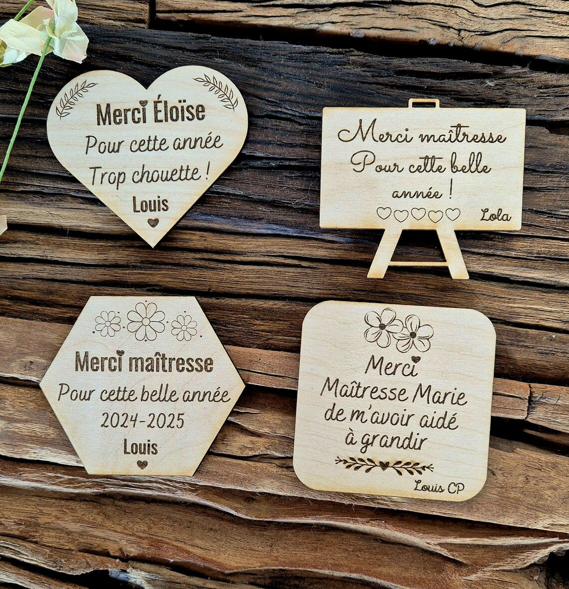 Magnet en bois personnalisé maîtresse, atsem, maître, nounou
