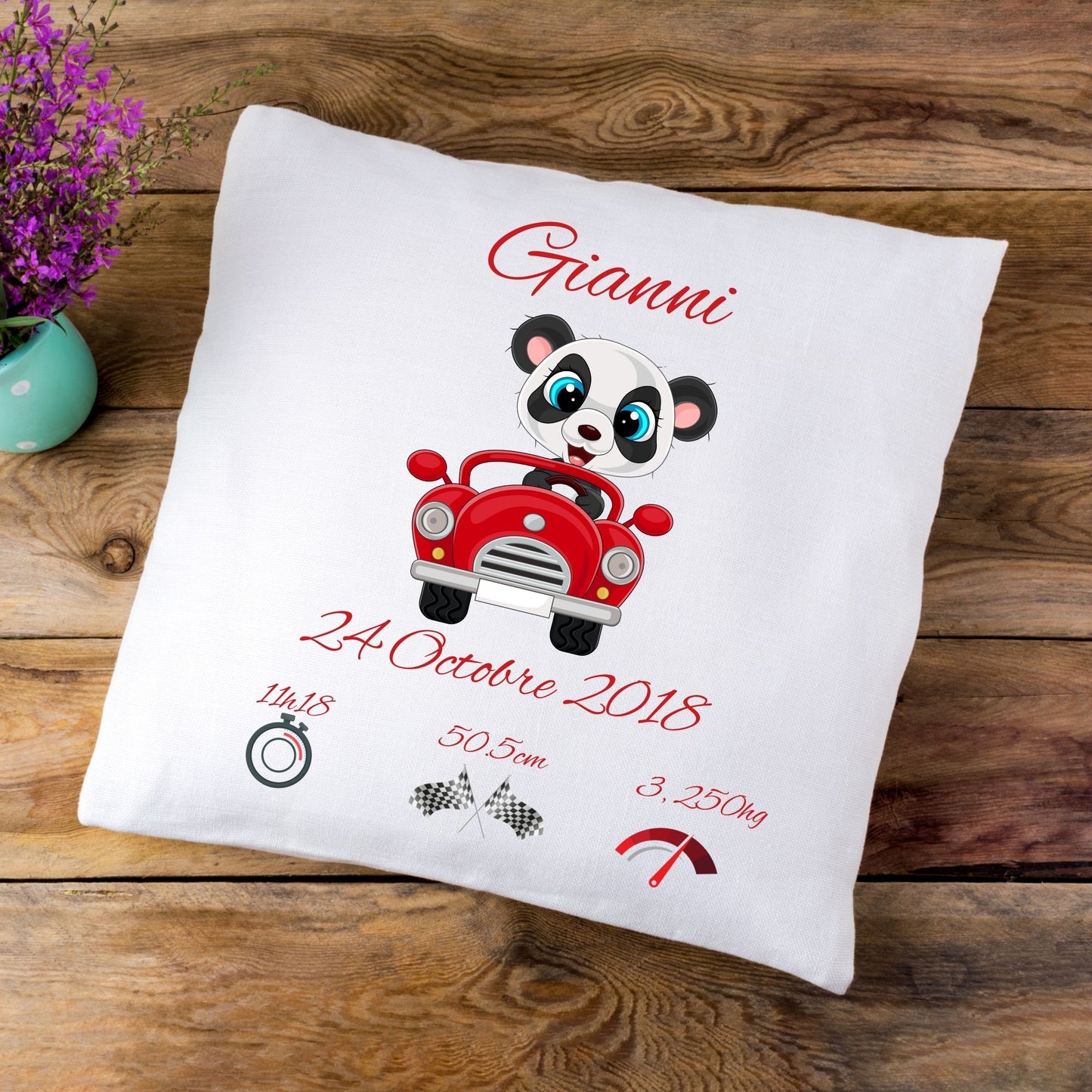 Coussin de naissance personnalisé Panda