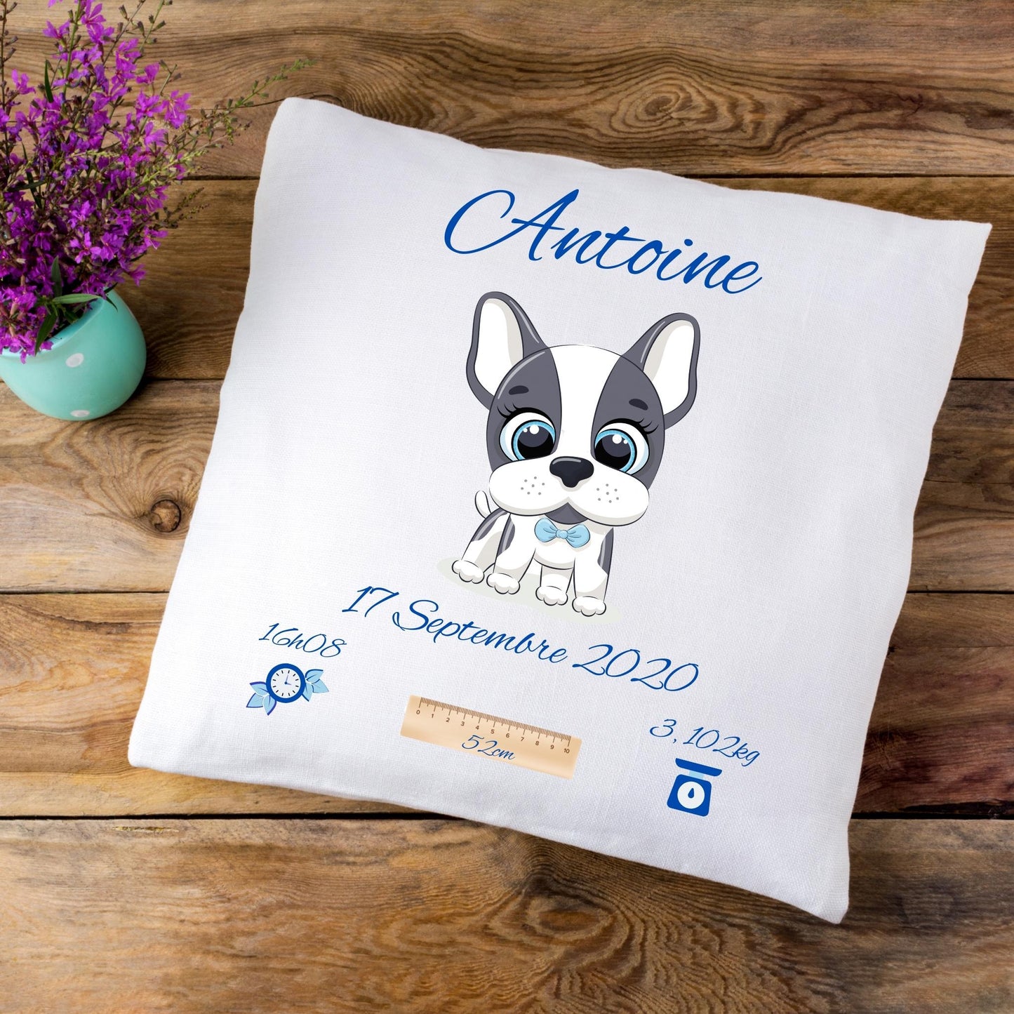 Coussin de naissance personnalisé chiot