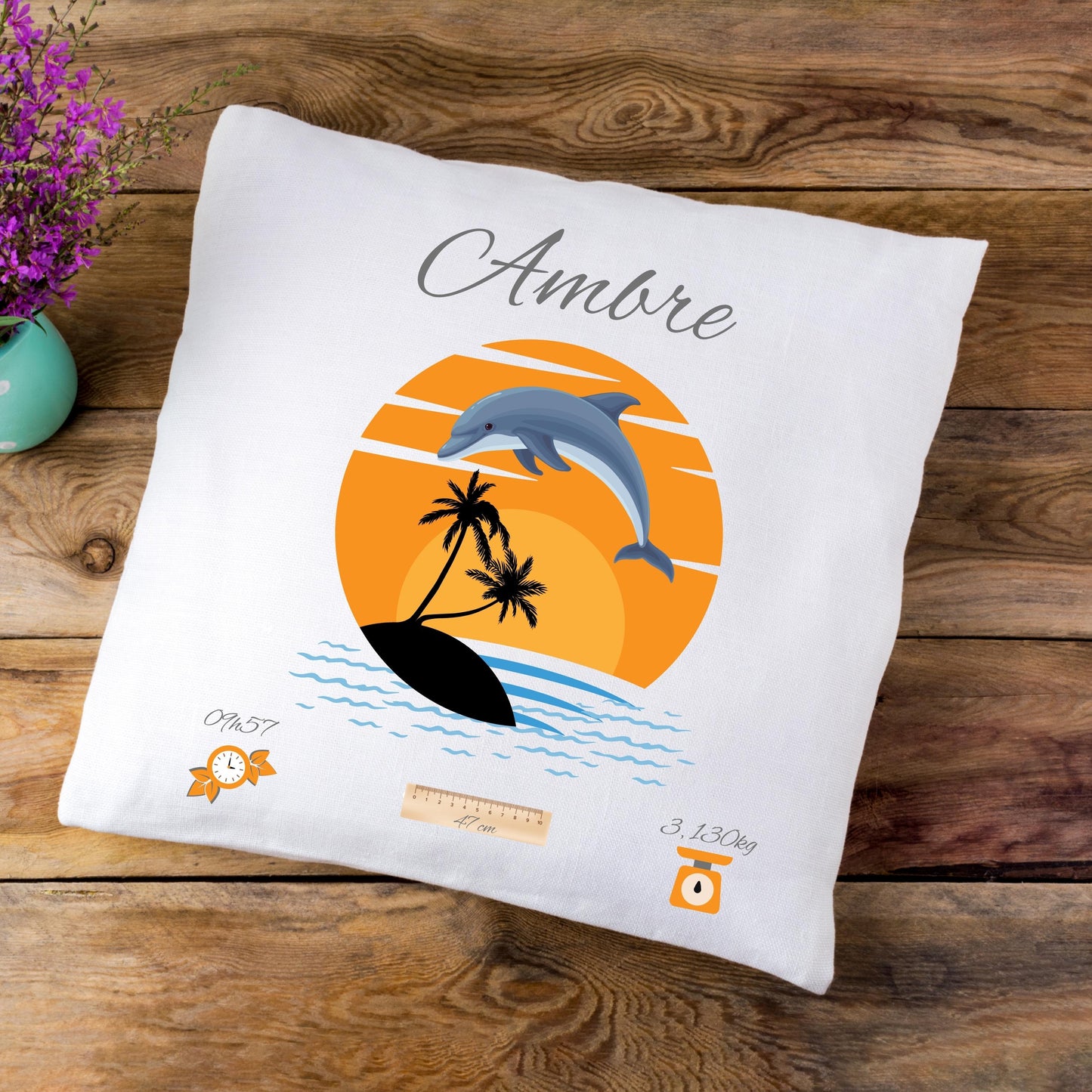 Coussin de naissance personnalisé modèle dauphin