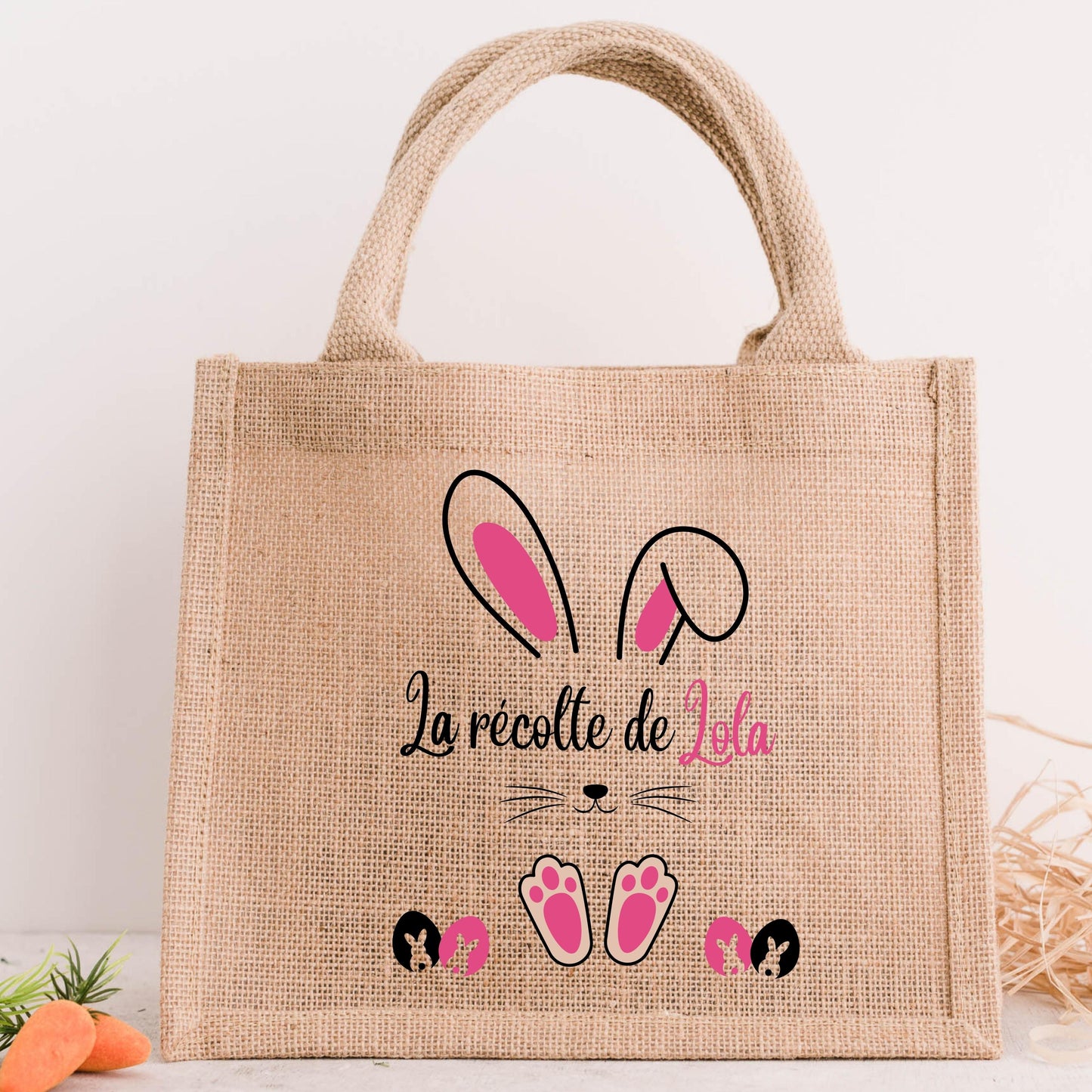 Sac de pâques personnalisé prénom modèle lapin rose