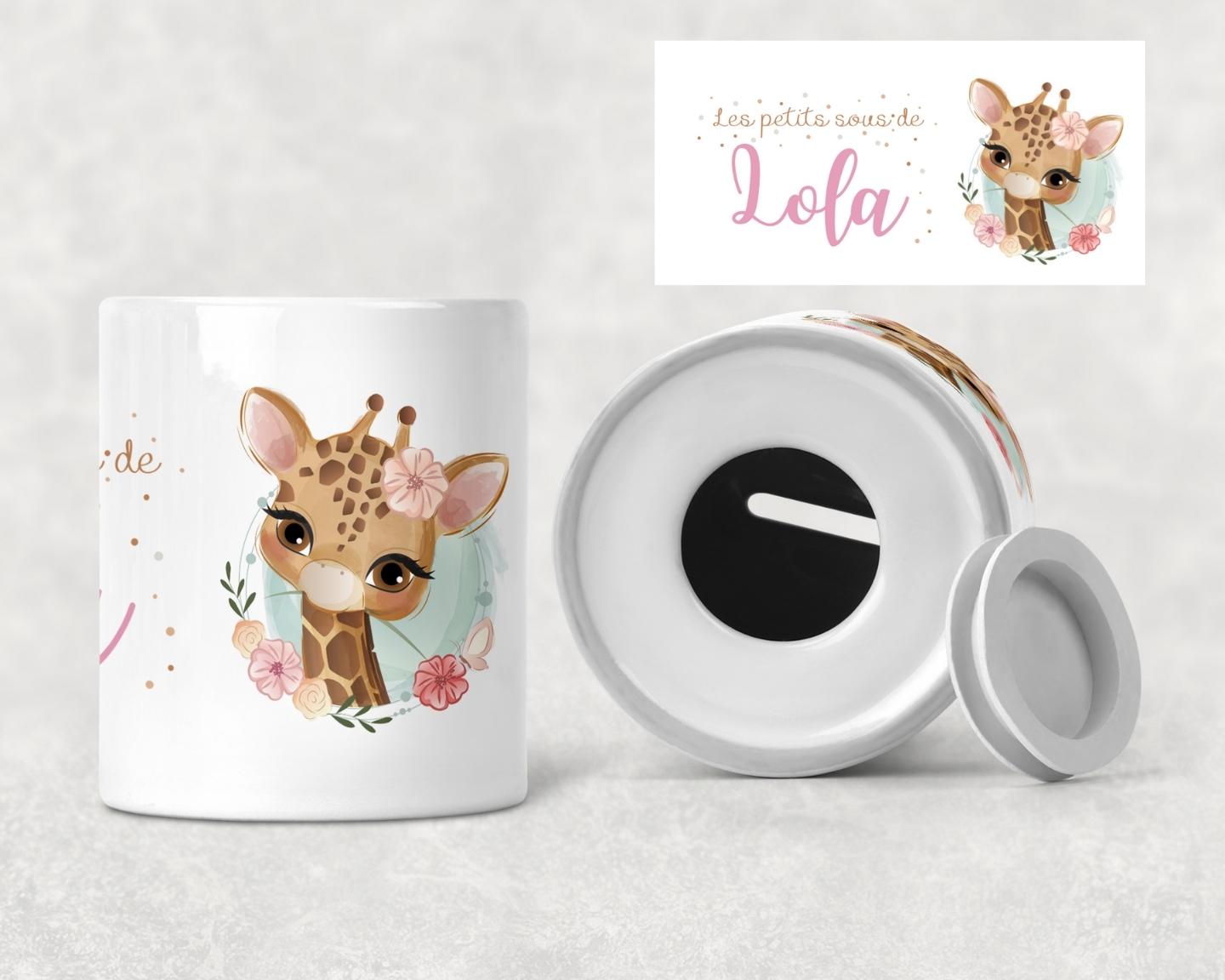Tirelire personnalisée Girafe Rose