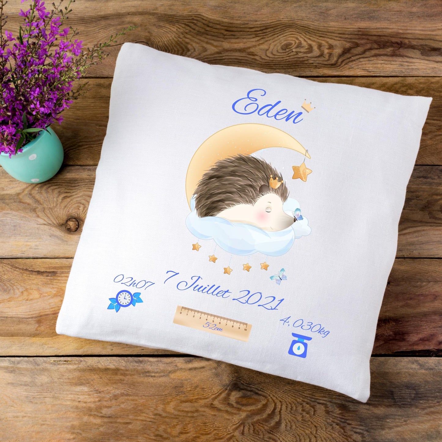 Coussin de naissance personnalisé Hérisson