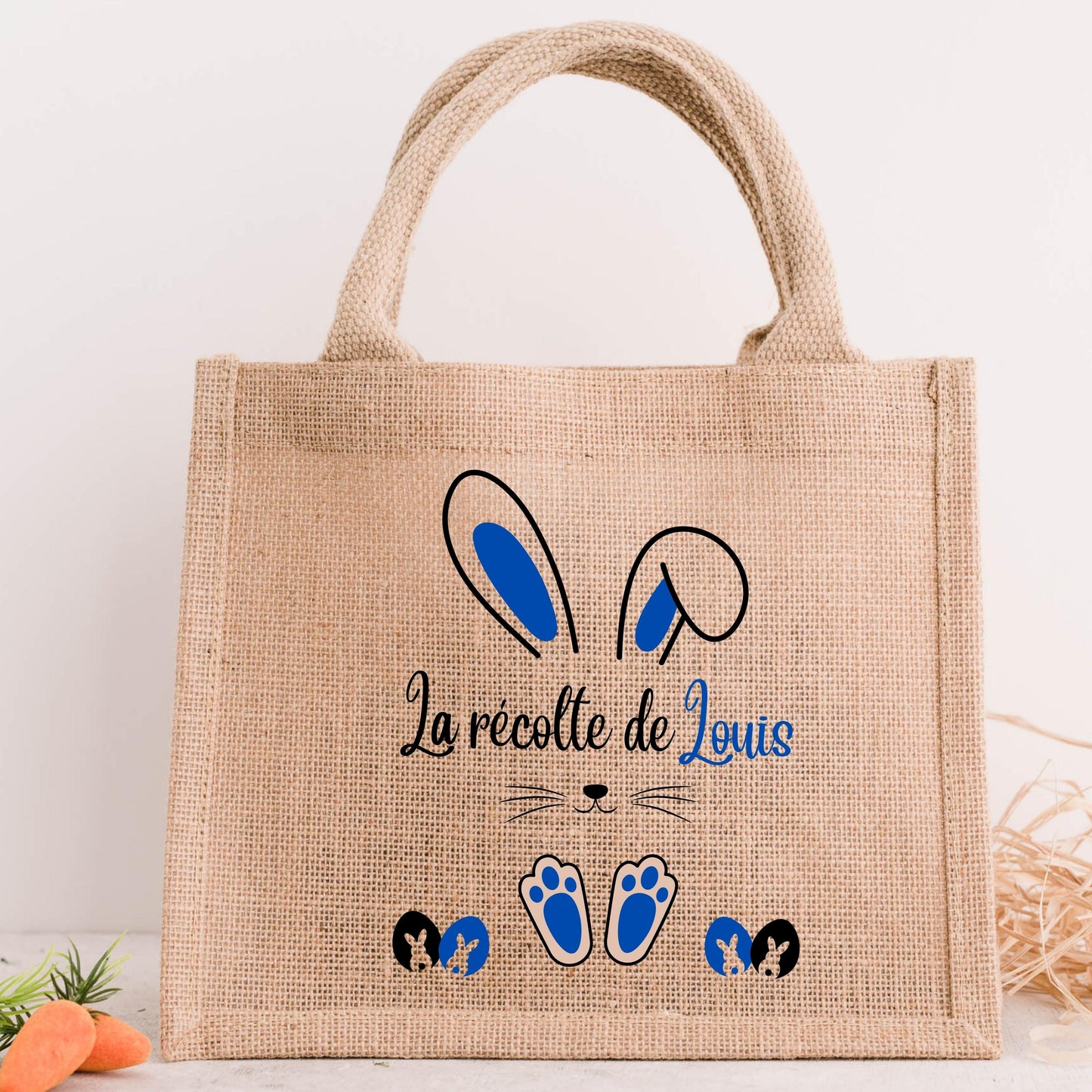 Sac de pâques personnalisé prénom modèle lapin bleu