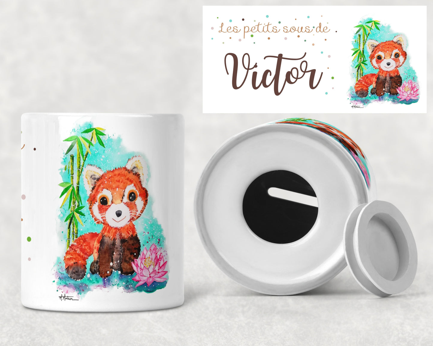 Tirelire personnalisée Tao panda roux