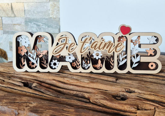 Mot en bois “Mamie” – Décoration grand-mère – Cadeau fête des grands-mères – Déco en bois fait main