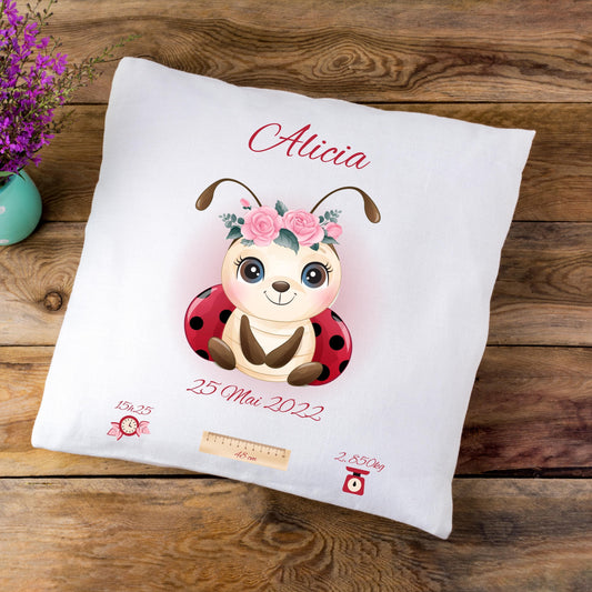 Coussin de naissance personnalisé Coccinelle