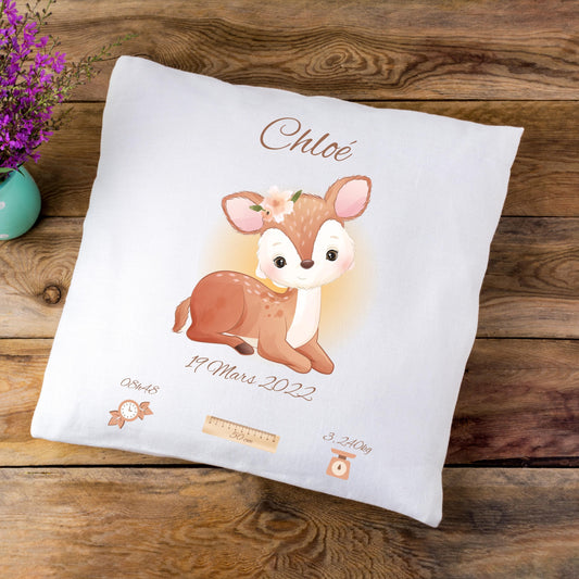 Coussin de naissance personnalisé faon