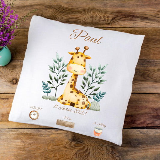 Coussin de naissance personnalisé modèle girafe