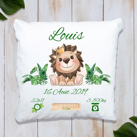 Coussin de naissance personnalisé Lion