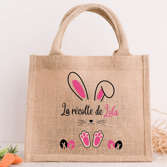 Sac de pâques personnalisé prénom modèle lapin rose