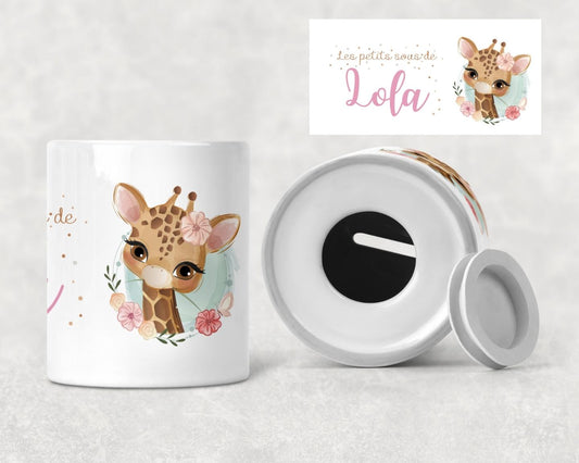 Tirelire personnalisée Girafe Rose