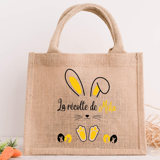 Sac de pâques personnalisé prénom modèle lapin jaune