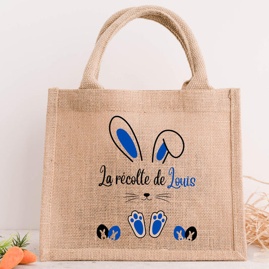 Sac de pâques personnalisé prénom modèle lapin bleu