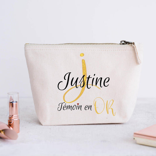 Pochette trousse témoin en or personnalisée