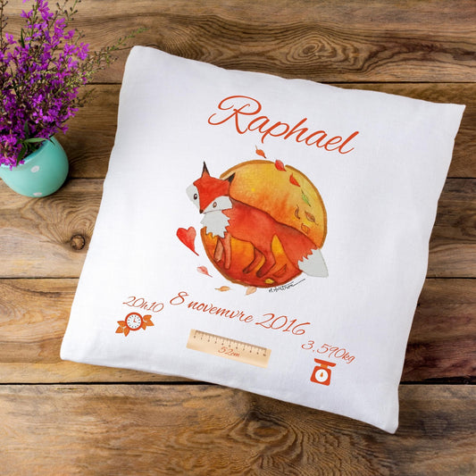 Coussin de naissance personnalisé Renard