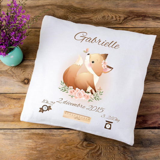 Coussin de naissance personnalisé Renarde