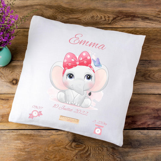Coussin de naissance personnalisé Eléphant