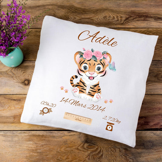Coussin de naissance personnalisé Tigresse