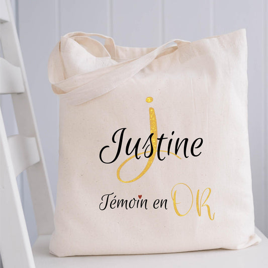 Sac tote bag témoin en or personnalisé