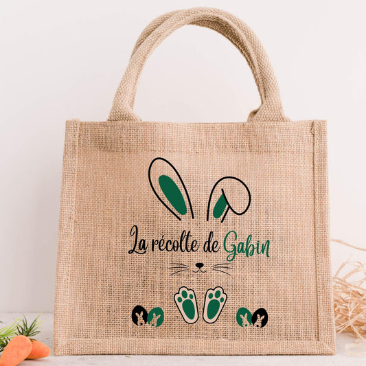 Sac de pâques personnalisé prénom modèle lapin vert